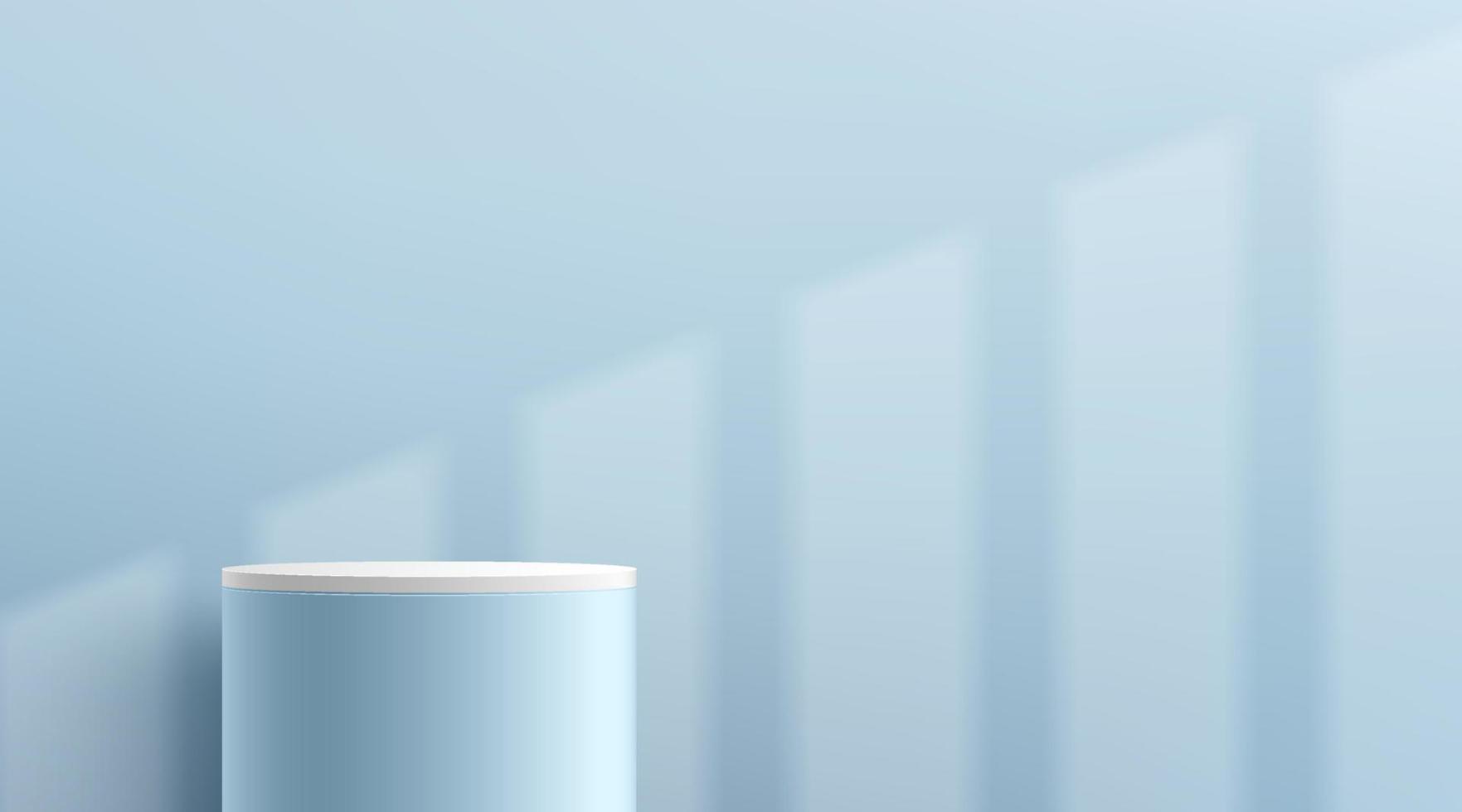podio de plataforma de cilindro blanco y azul claro abstracto. iluminación de ventanas escena de pared mínima azul claro. representación vectorial de forma 3d para la presentación de productos. pedestal geométrico con sombra. vector