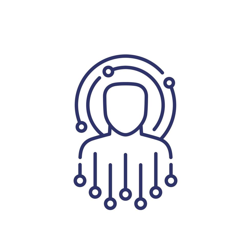 Artificial intelligence, machine learning and AI line icon vector
