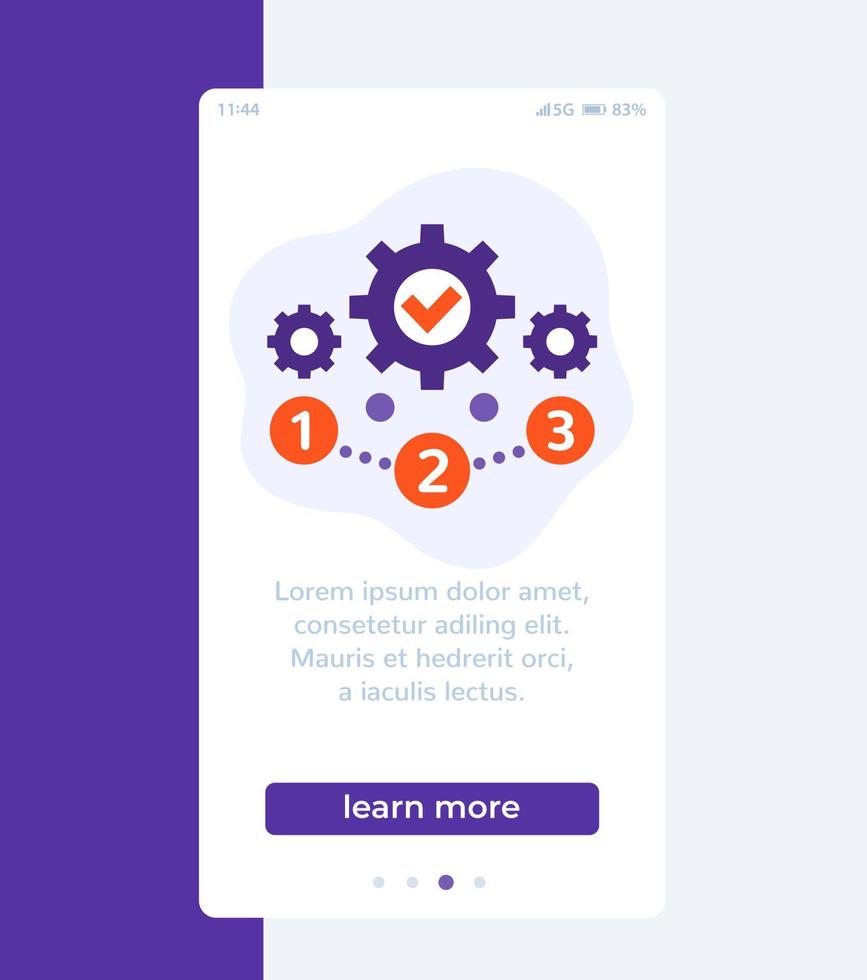 project management, 1, 2, 3 steps mobile banner design vector
