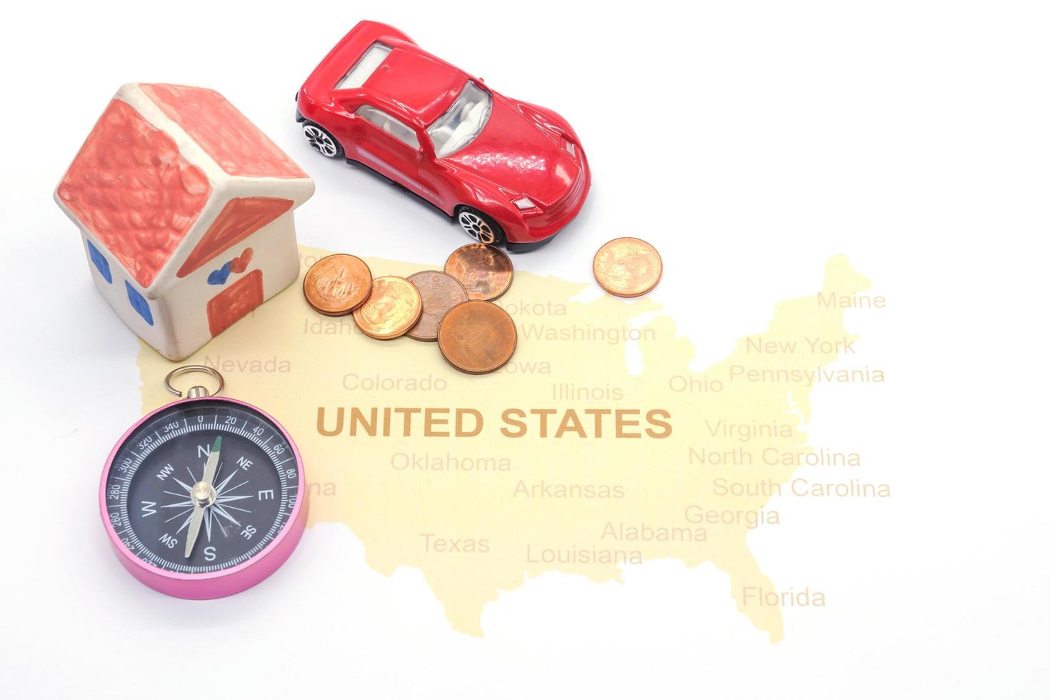 House and compass on a American map photo