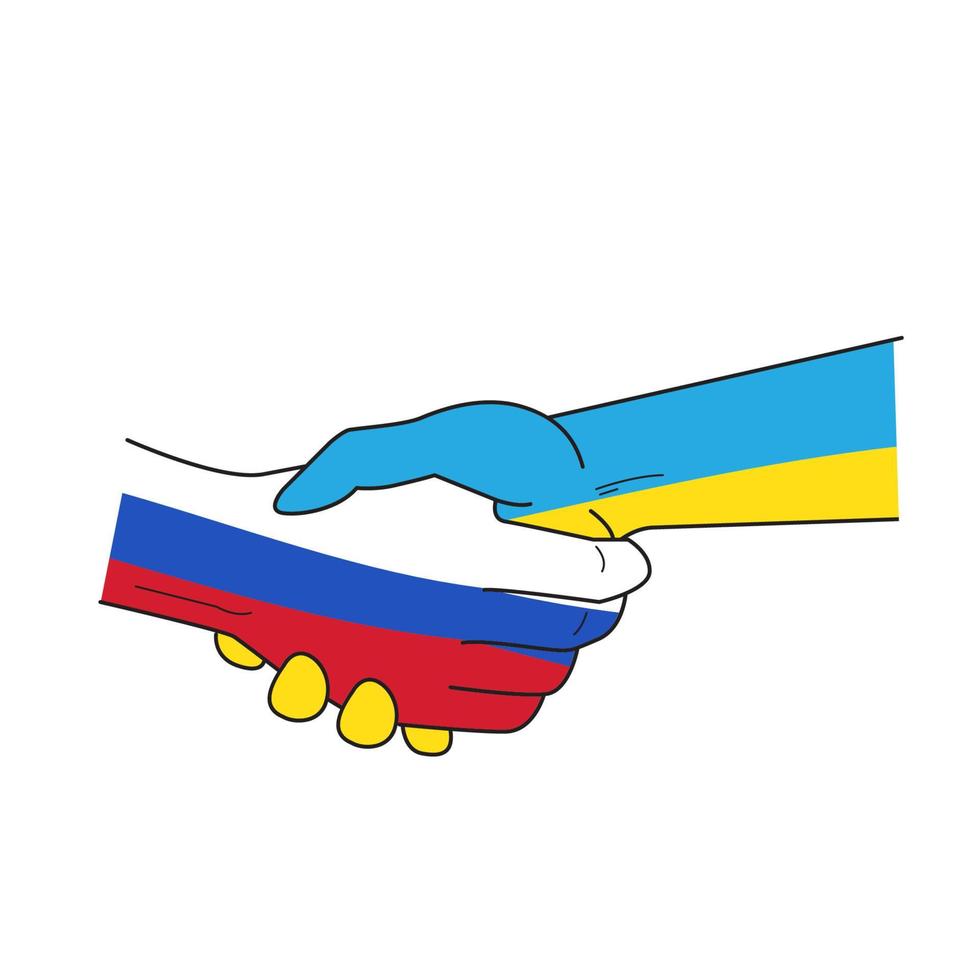 Peace outline icons. Flag of Ukraine and flag of russia in the form Handshake. vector