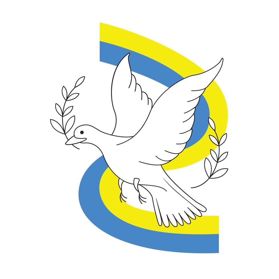 bandera de la cinta de ucrania y paloma de la paz sobre fondo blanco. vector