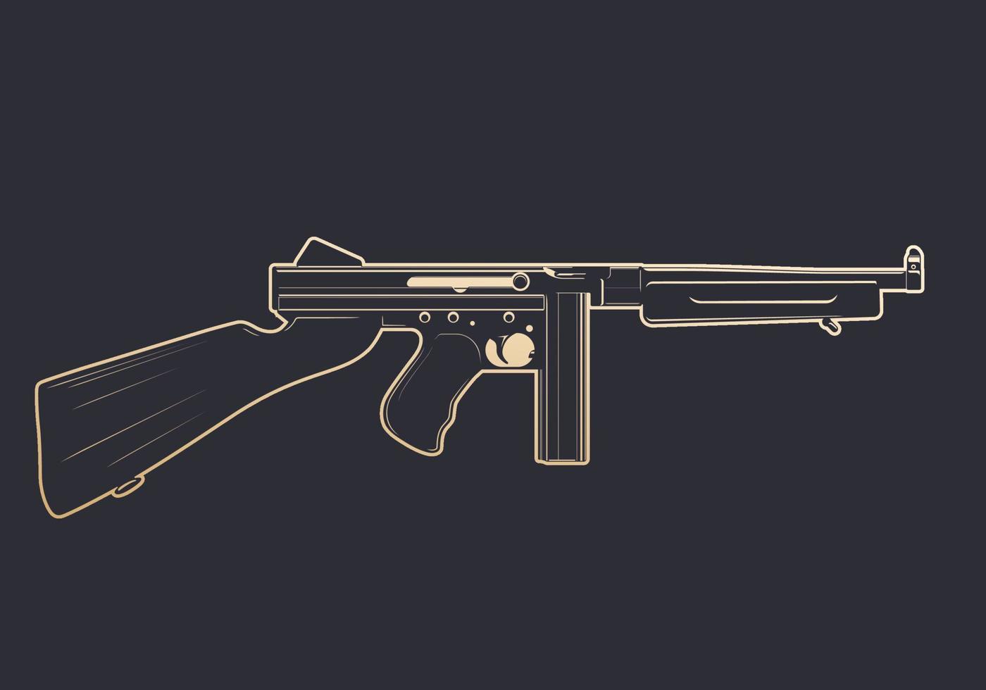 american submachine gun with gold outline vector