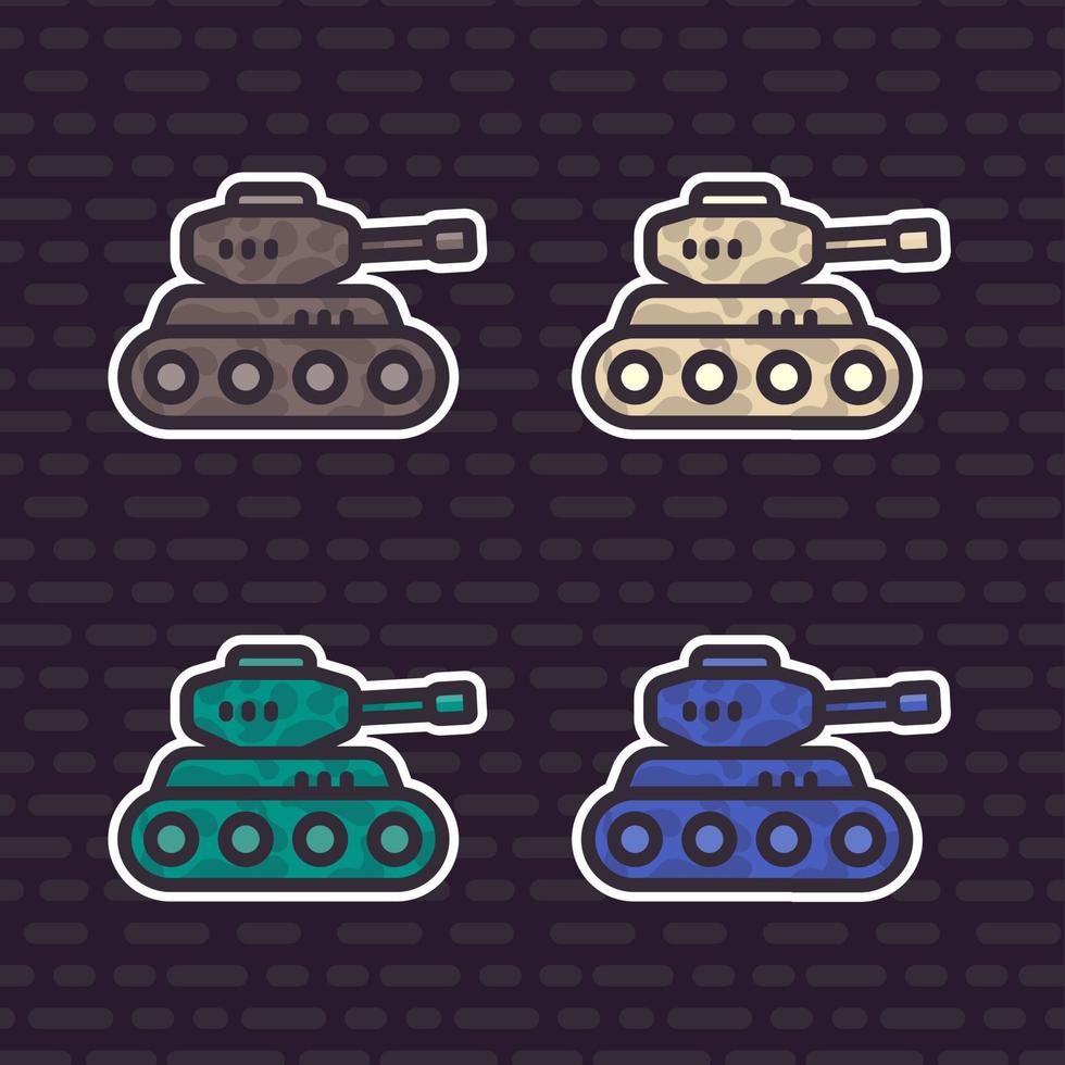 battle tank, flat style icon in different colors, vector illustration