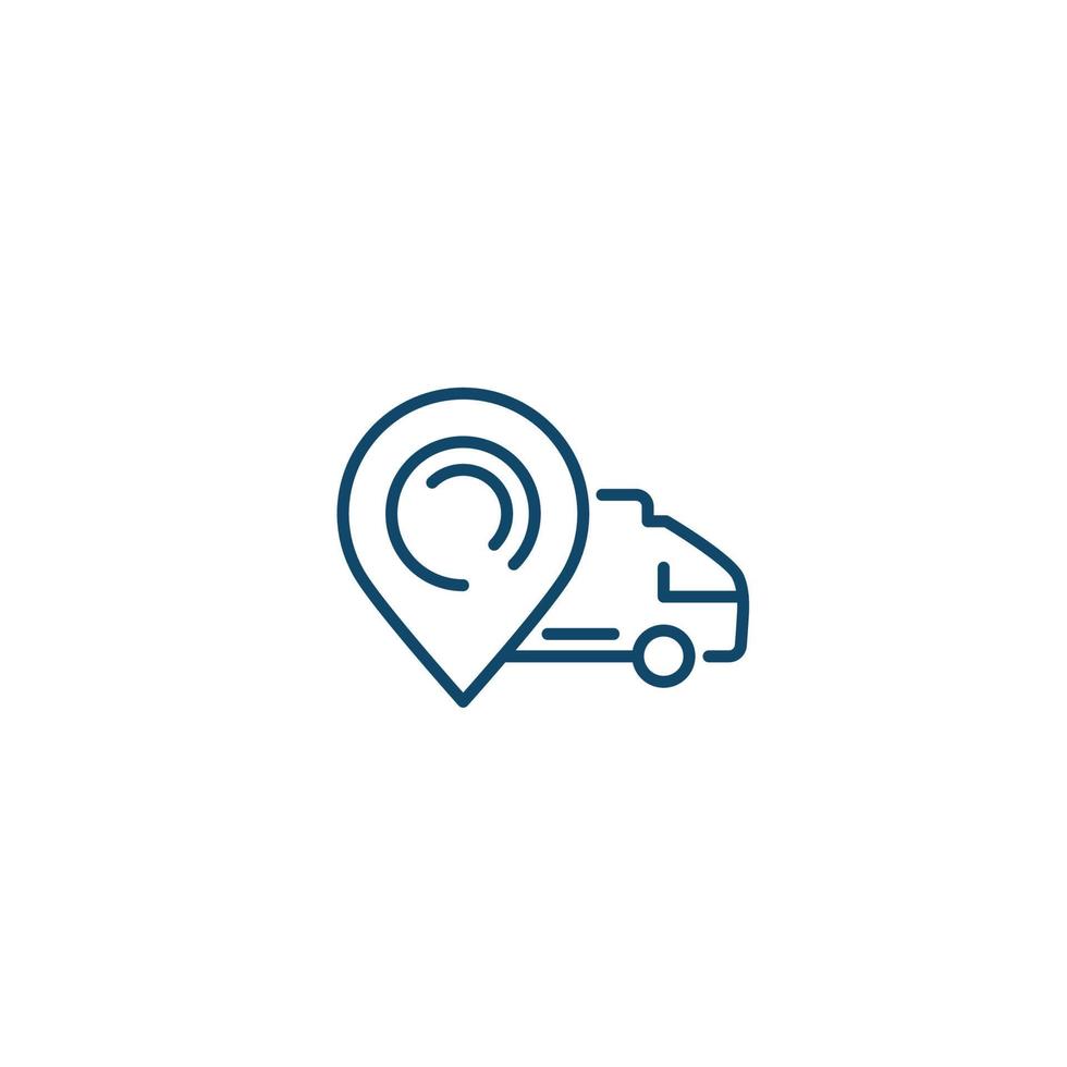 delivery vector line icon with van and mark