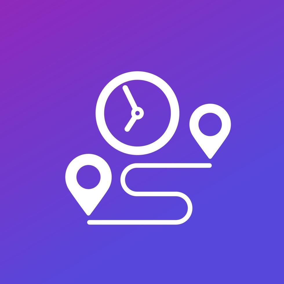 delivery time icon with route and clock vector