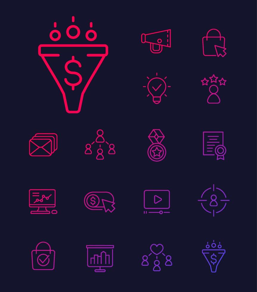 digital marketing vector icons, linear style