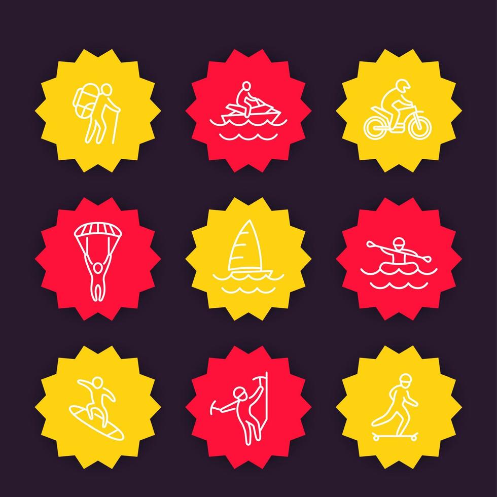 extreme outdoor activities icons, linear style vector