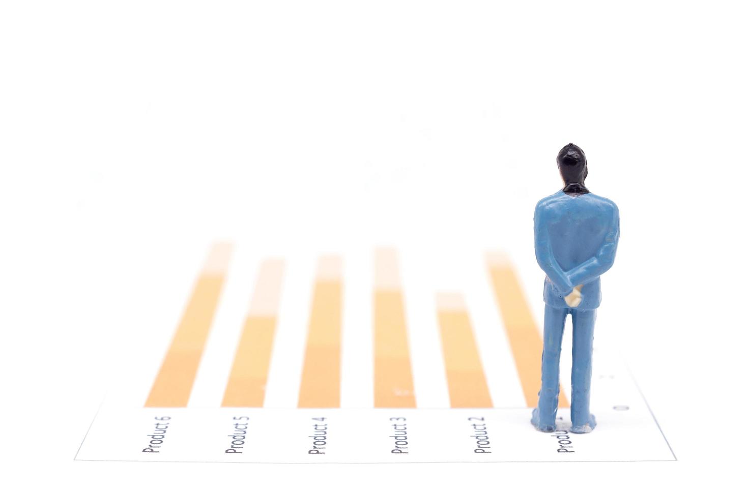 Miniature figures businessmen standing on a graph chart financial photo