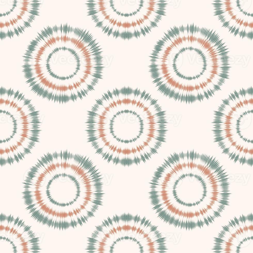 Brown-green color ethnic circle shape tie dye stripe seamless pattern on white cream background. Use for fabric, interior decoration elements, upholstery, wrapping. photo