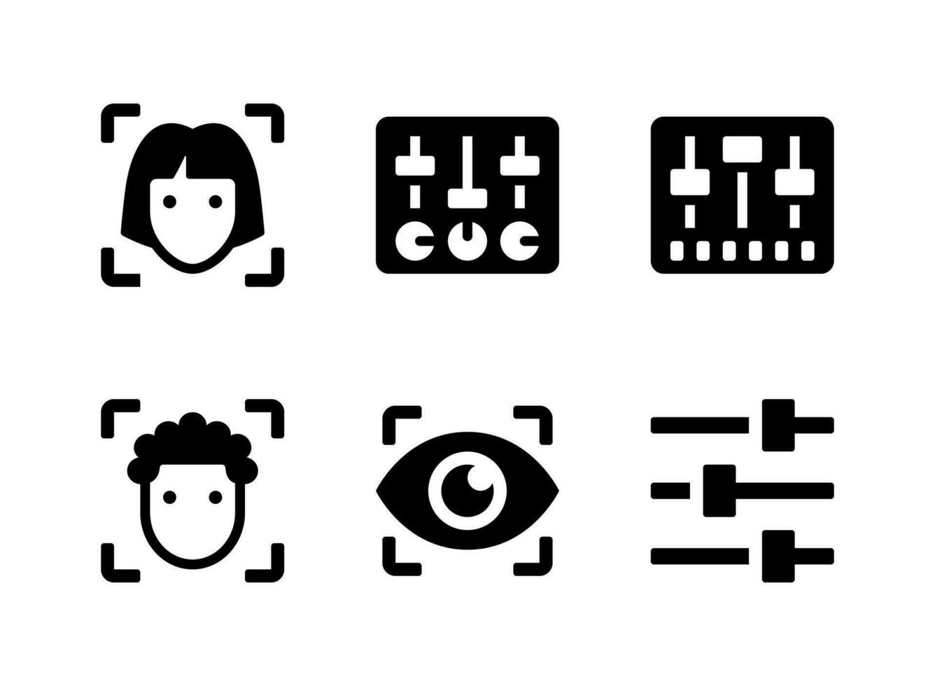 conjunto simple de iconos sólidos vectoriales relacionados con la interfaz de usuario. contiene íconos como reconocimiento facial, panel de control y más. vector