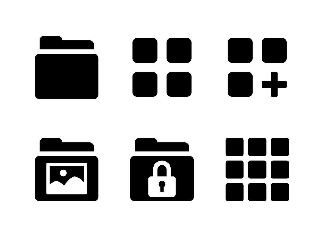 Simple Set of User Interface Related Vector Solid Icons. Contains Icons as Folder, Grid and more.