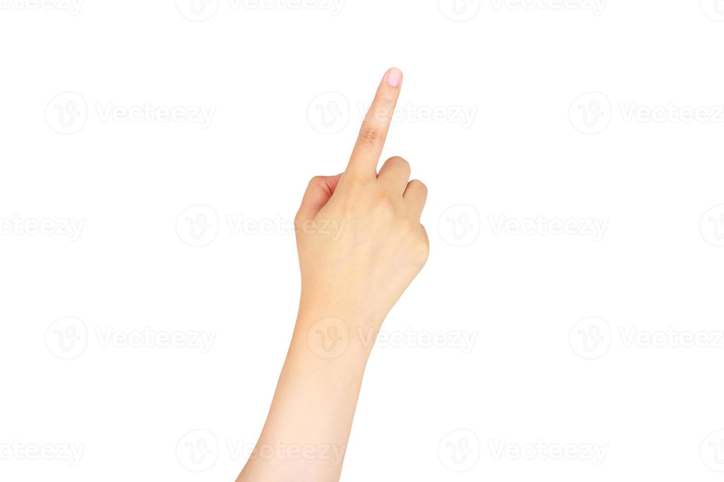 female hand touching, pointing to something photo