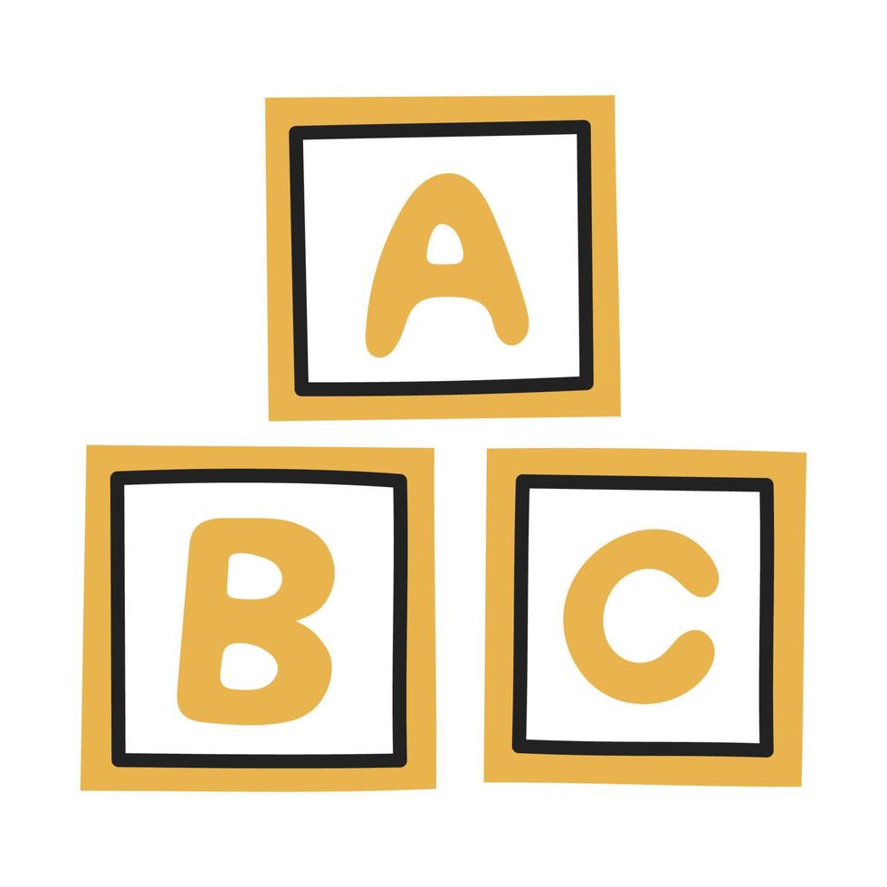 bloque abc. icono de cosas de niños de fideos dibujados a mano. vector