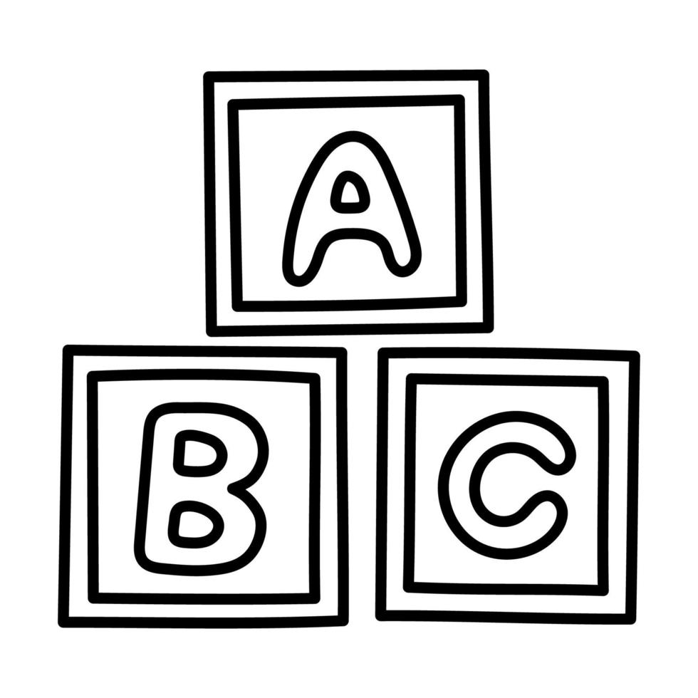 bloque abc. icono de cosas de niños de fideos dibujados a mano. vector