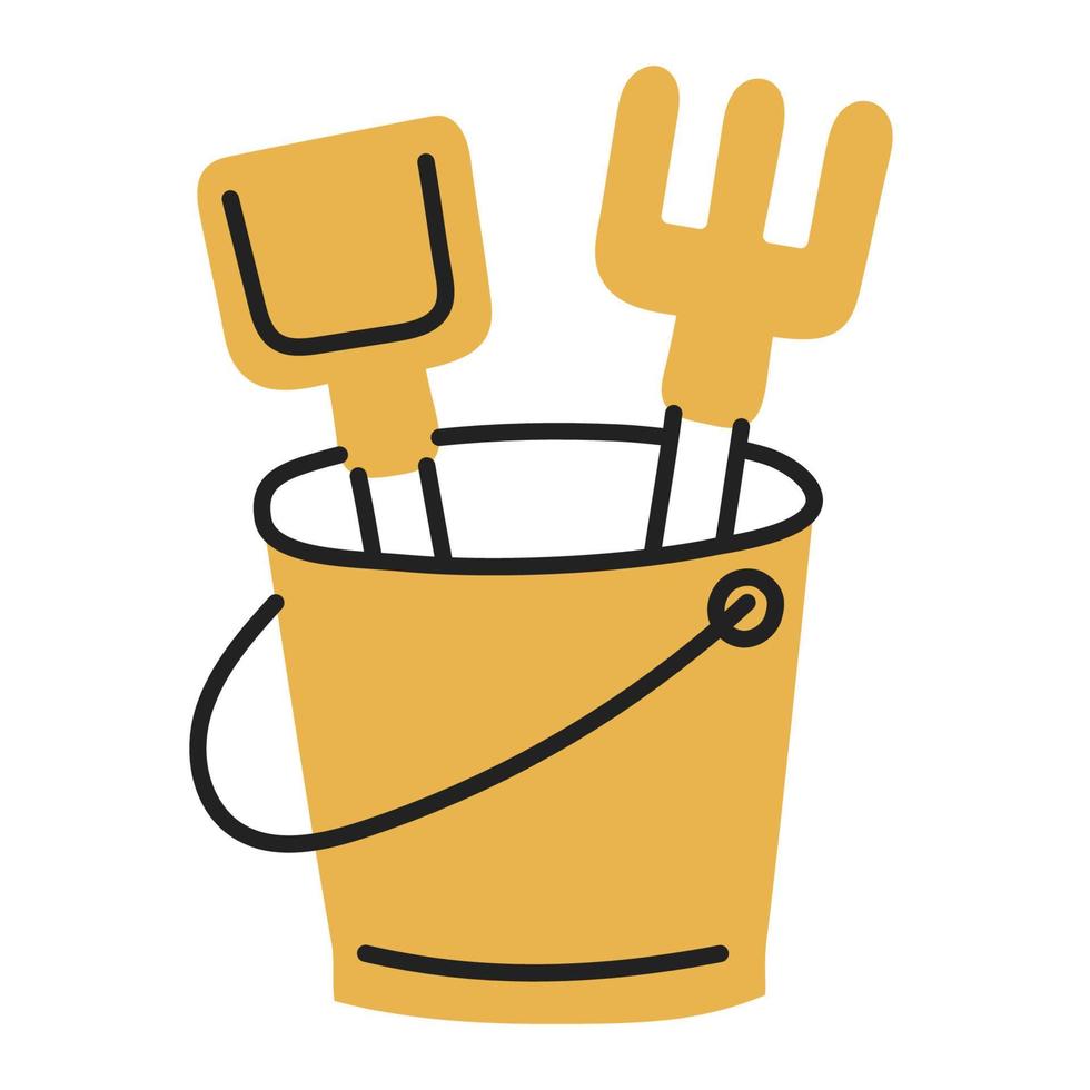 Sand Bucket. Hand Drawn Doodle Kid Stuff Icon. vector