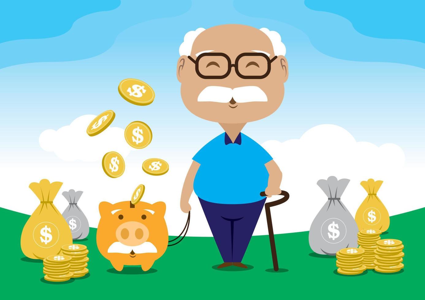 Old man saves for retirement vector file