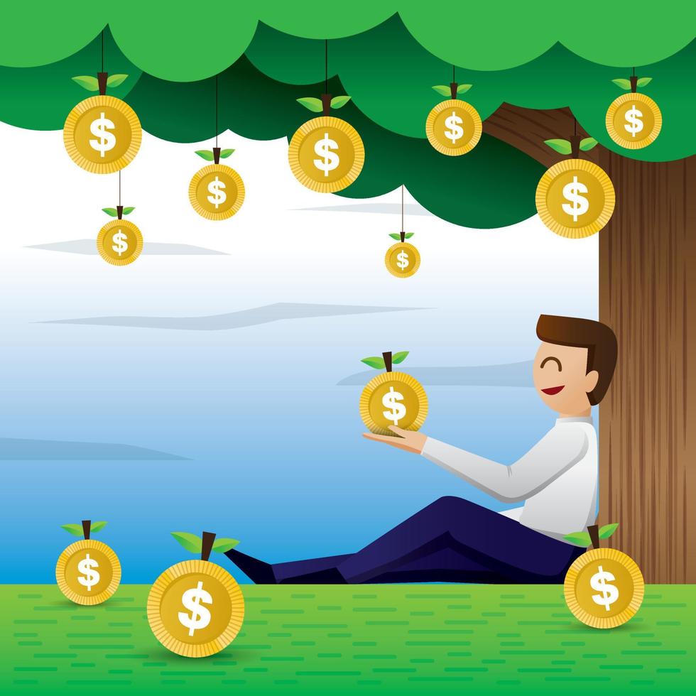Passive income illustration Vector. The man makes a profit by easy way. vector