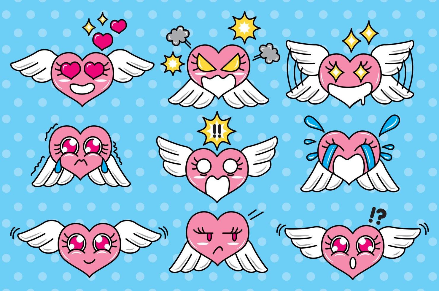 Cute heart with wing character doodle vector. vector