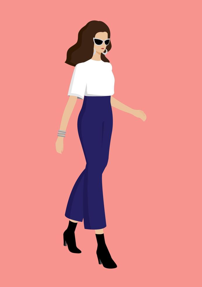 chic woman is walking. fashion character illustration vector. vector