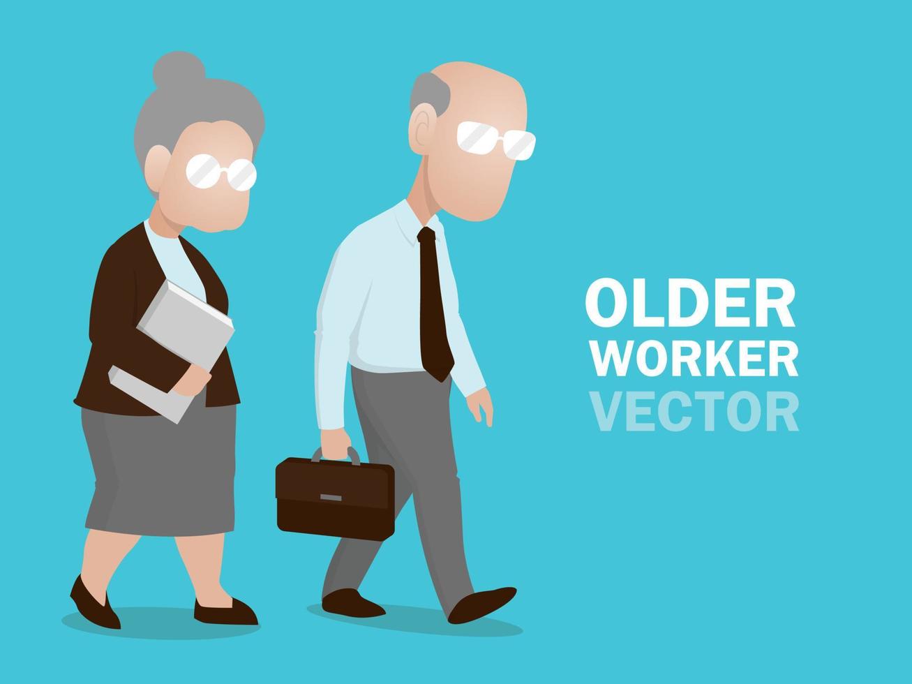 los trabajadores de oficina de edad avanzada están caminando por el vector de ilustración. personaje de dibujos animados de empleados senior.