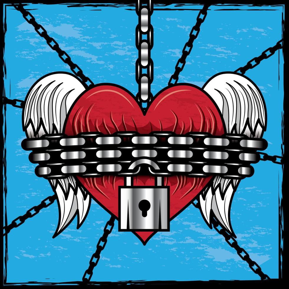 red heart with wings is imprisoned illustration vector. vector