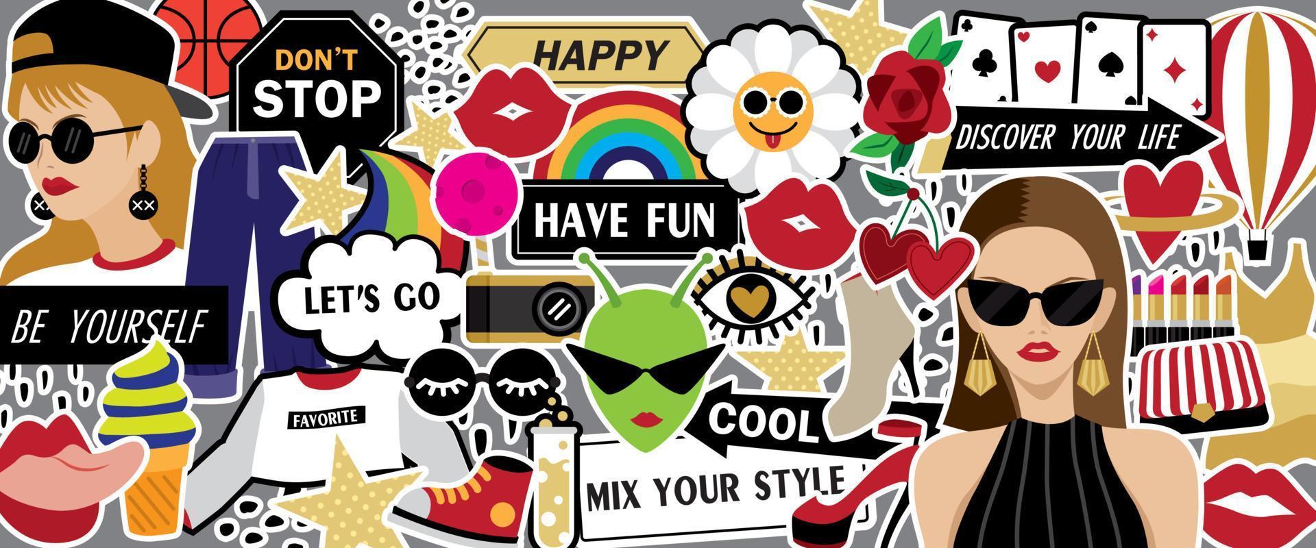 Cool fashion collage artwork vector. Fashion sticker vector for your art project.