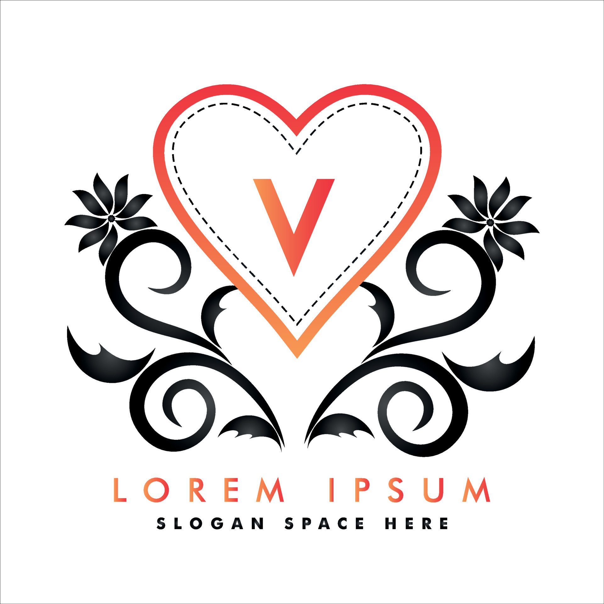 Letter V Heart Logo Icon Design Template Elements, Letter Logo, Heart