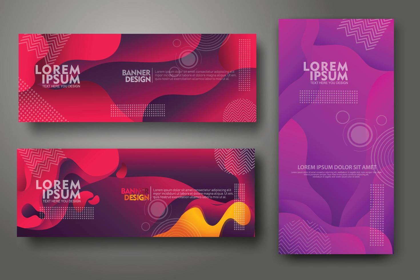 Banner set design template in trendy vibrant gradient colors with abstract fluid shapes vector