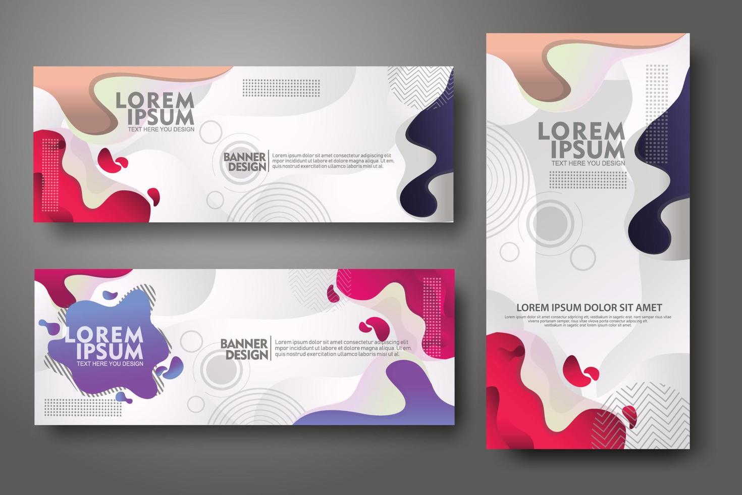 Banner set design template in trendy vibrant gradient colors with abstract fluid shapes vector