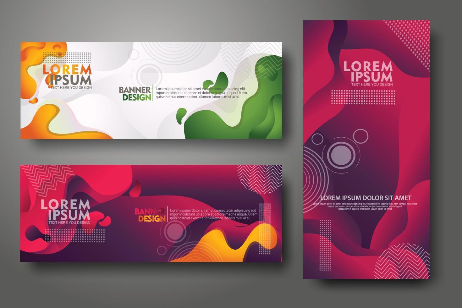 Banner set design template in trendy vibrant gradient colors with abstract fluid shapes vector