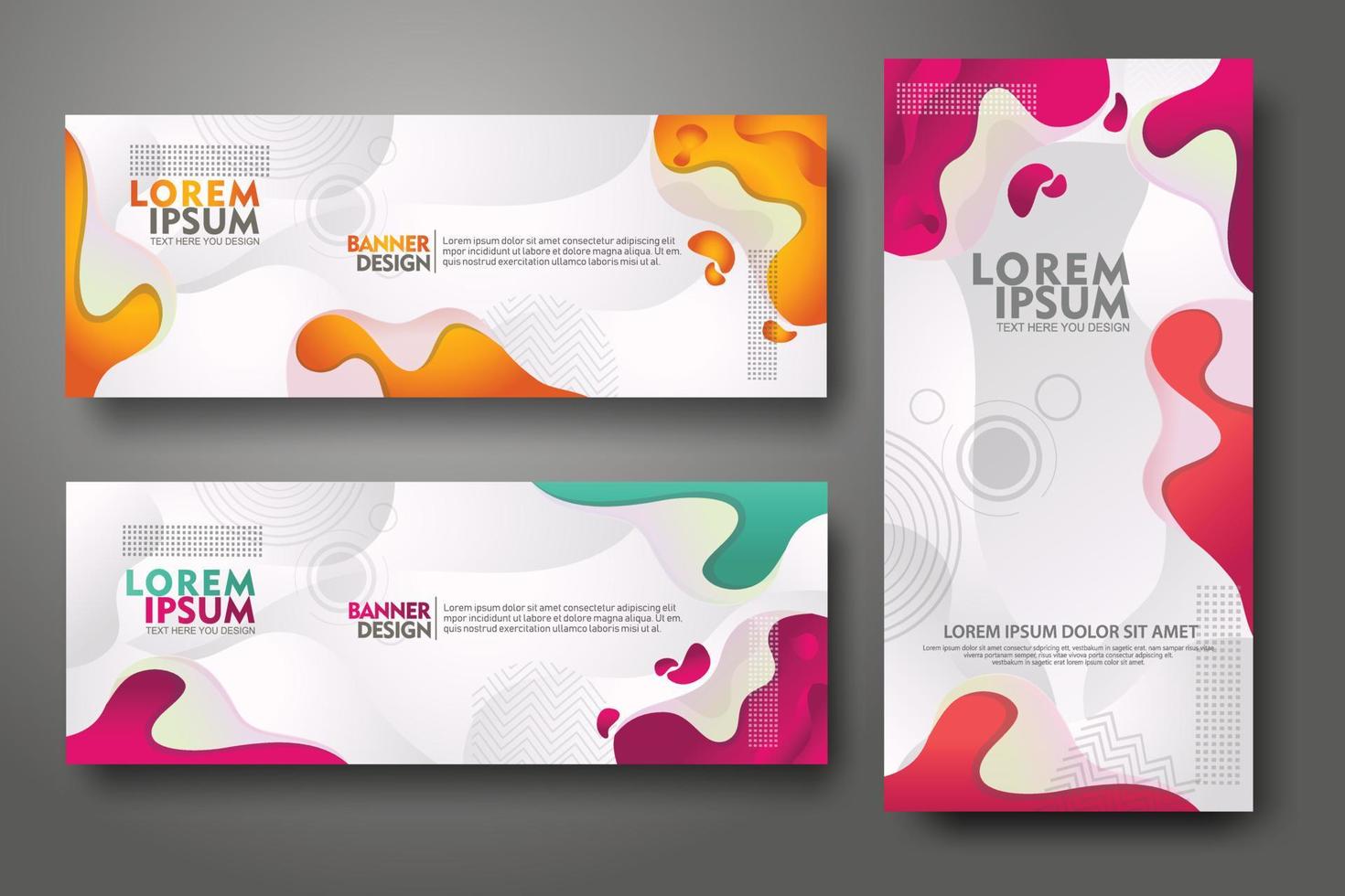 Banner set design template in trendy vibrant gradient colors with abstract fluid shapes vector