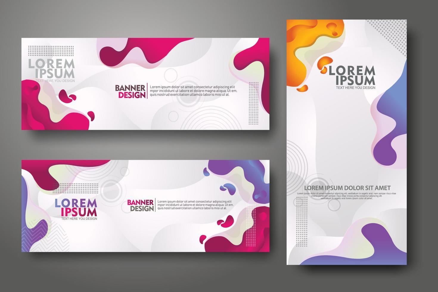 Banner set design template in trendy vibrant gradient colors with abstract fluid shapes vector