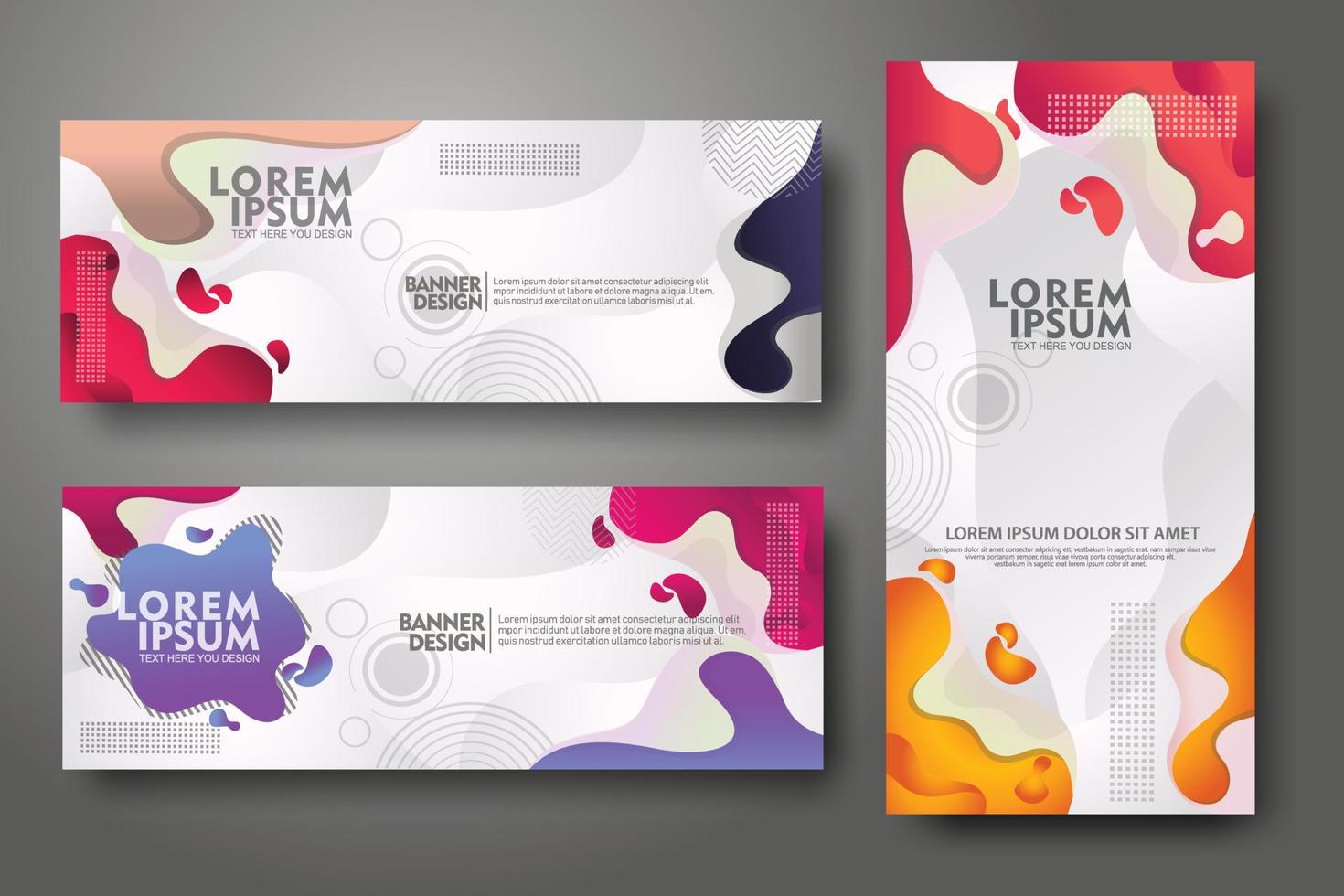 Banner set design template in trendy vibrant gradient colors with abstract fluid shapes vector