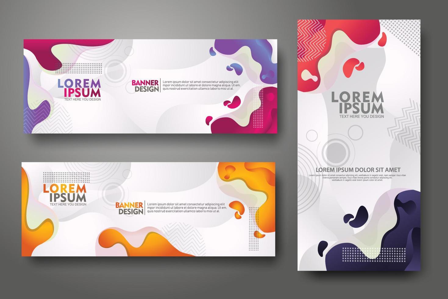 Banner set design template in trendy vibrant gradient colors with abstract fluid shapes vector