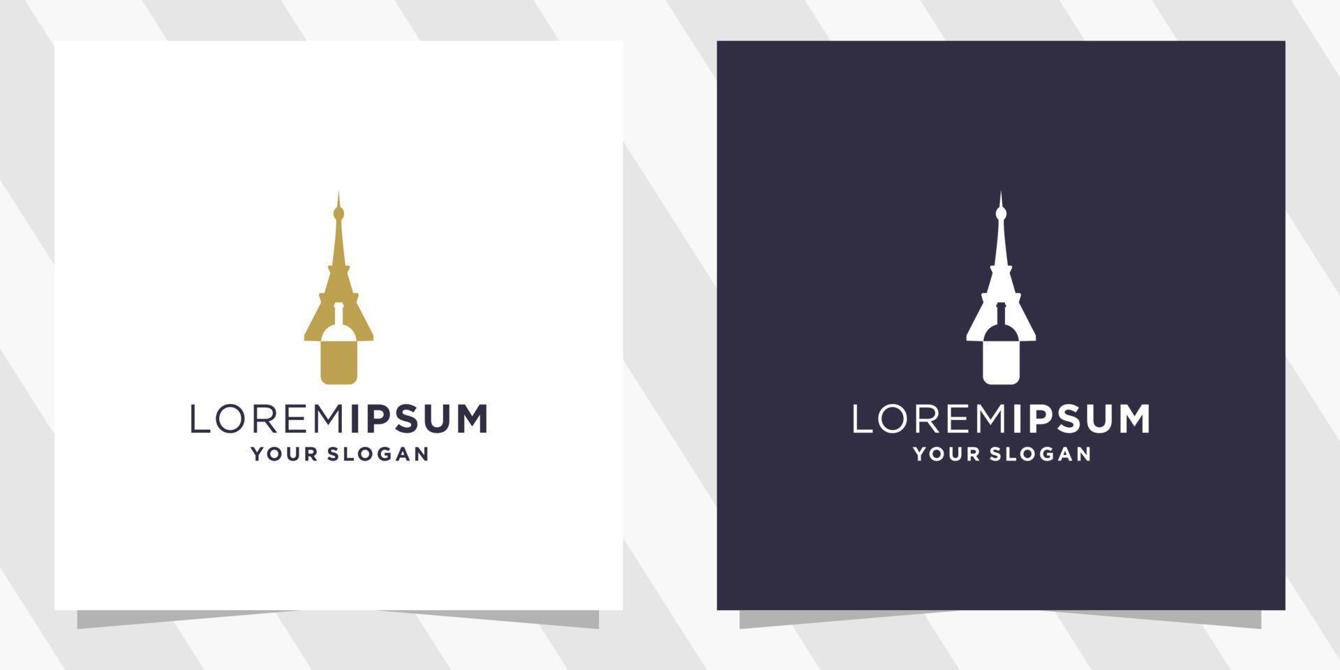 plantilla de logotipo de botella de vino de parís y eiffel vector