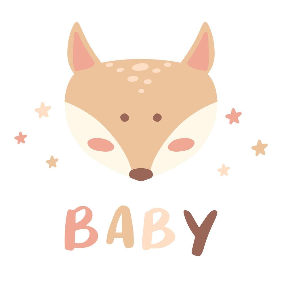 Childish hand drawn illustration with cute fox and stars. In children's boho style. Postcard for the birth of a baby. vector