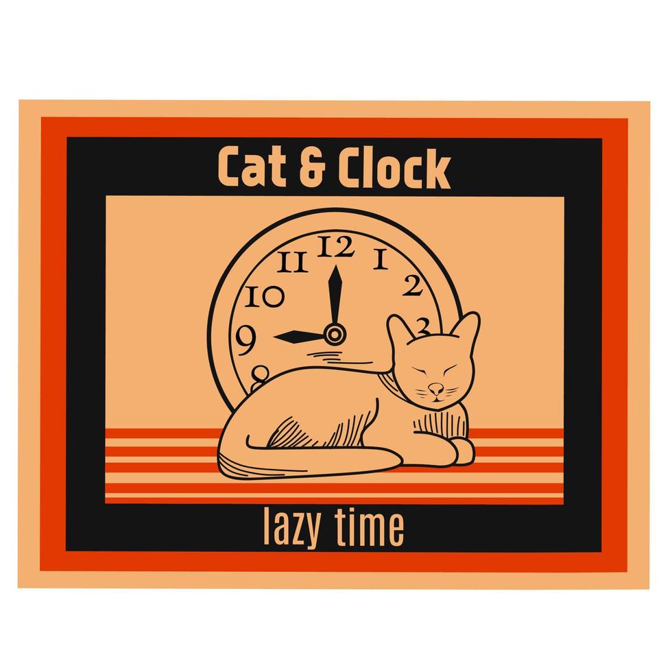 illustration vector graphic of cat and clock,lazy time