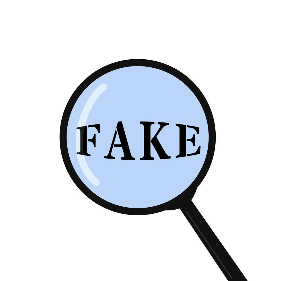 Fake, Word In Magnifying Glass. vector