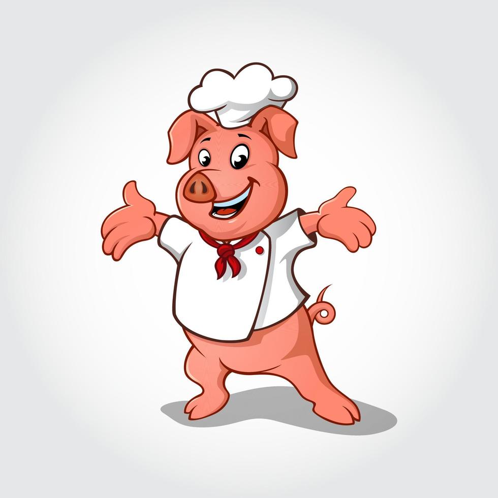 Pig chef cartoon character. Vector clip art illustration with simple gradients.