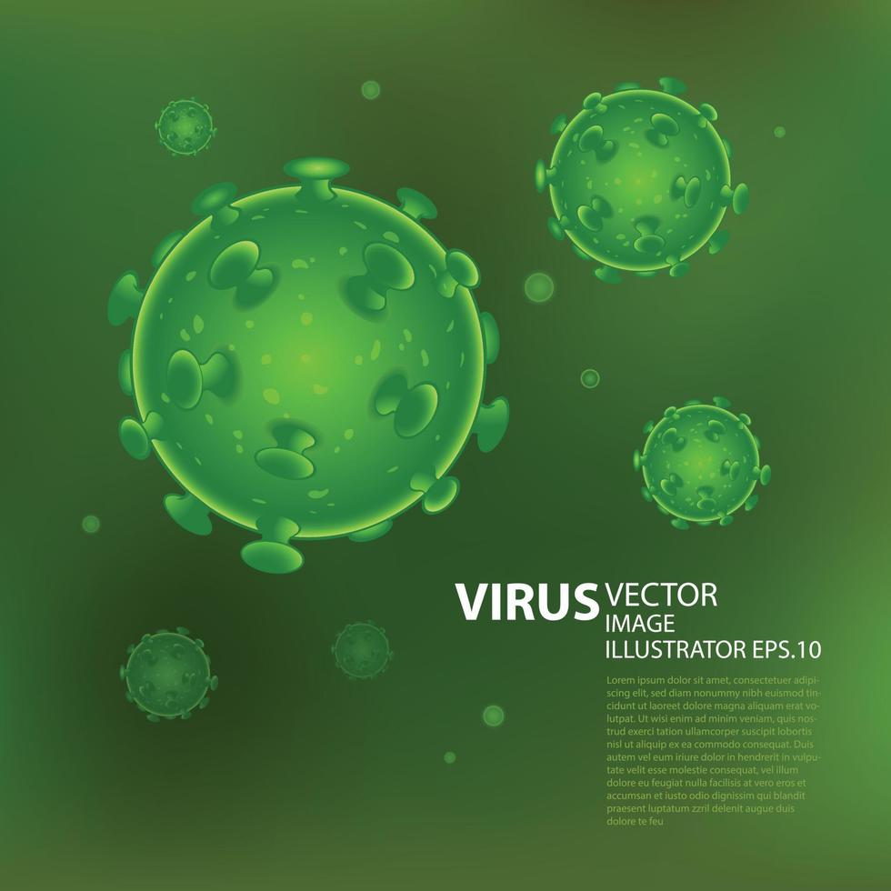 Virus Vector Illustration microbe on green background. Computer virus, allergy bacteria, medical healthcare, microbiology concept. Disease germ, pathogen organism, infectious micro virology.