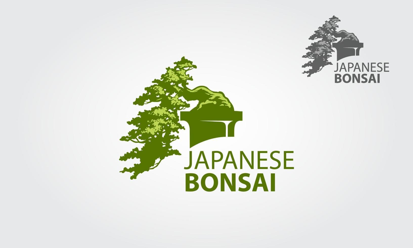 plantilla de logotipo de vector de bonsái japonés. logotipo de vida que ilustra la fuerza de un árbol bonsái. este concepto podría usarse para reciclaje, asociaciones ambientales, negocios de paisaje.