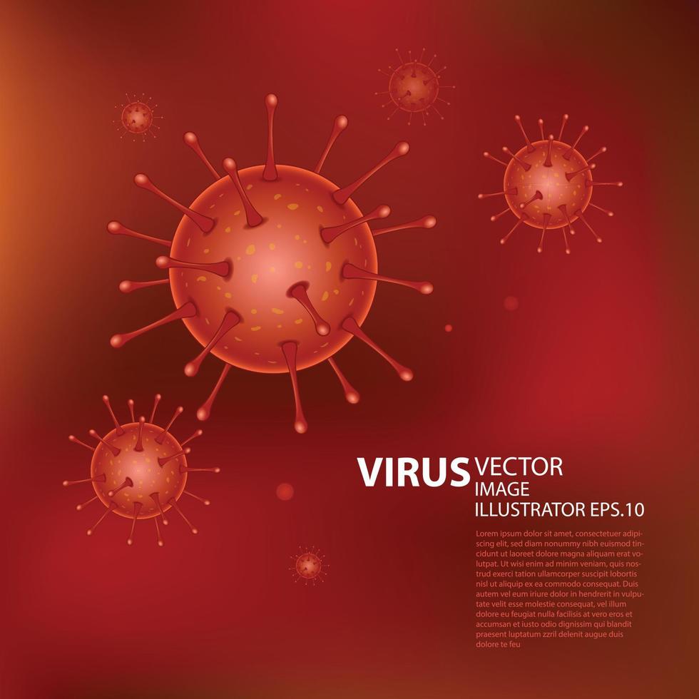 Virus Vector Illustration microbe on red background. Computer virus, allergy bacteria, medical healthcare, microbiology concept. Disease germ, pathogen organism, infectious micro virology.