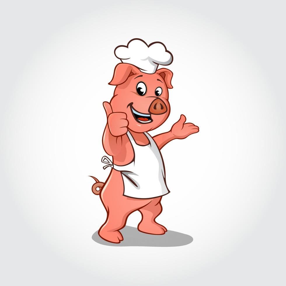 Pig chef cartoon character giving thumbs up vector