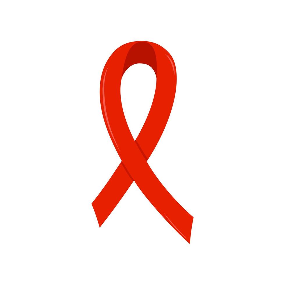 Red ribbon vector flat illustration. AIDS awareness symbol. Support people with HIV.