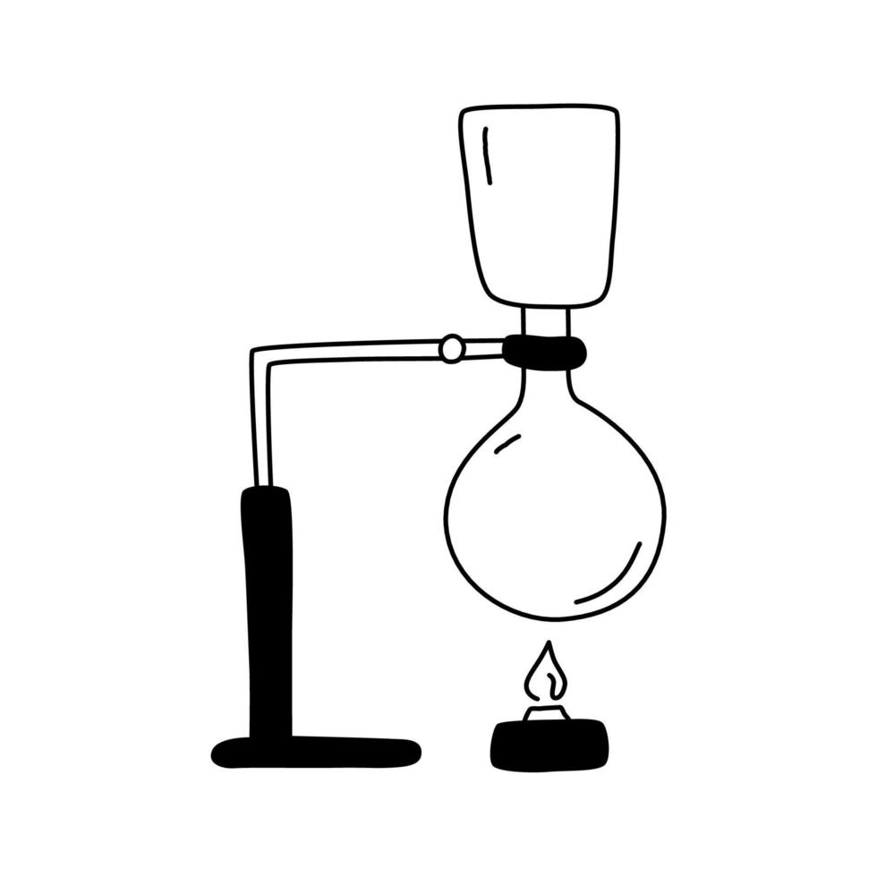 Siphon brewing coffee method vector illustration. Manual coffee making style drawing. Design for icons, menu, articles, poster, sticker.