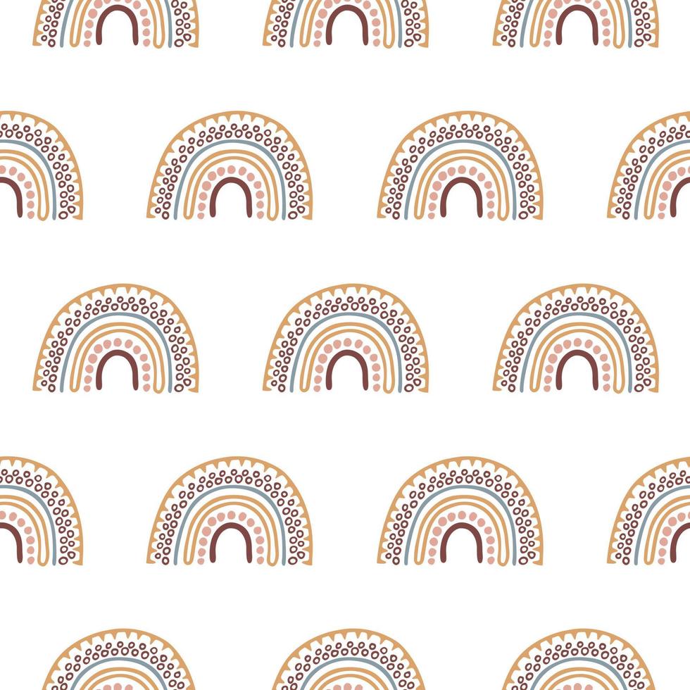 Rainbow boho seamless vector pattern on a white background. Semicircle elements geometric design. Good for print, textile, wrapping paper, packaging, cover, wallpaper, backdrop.