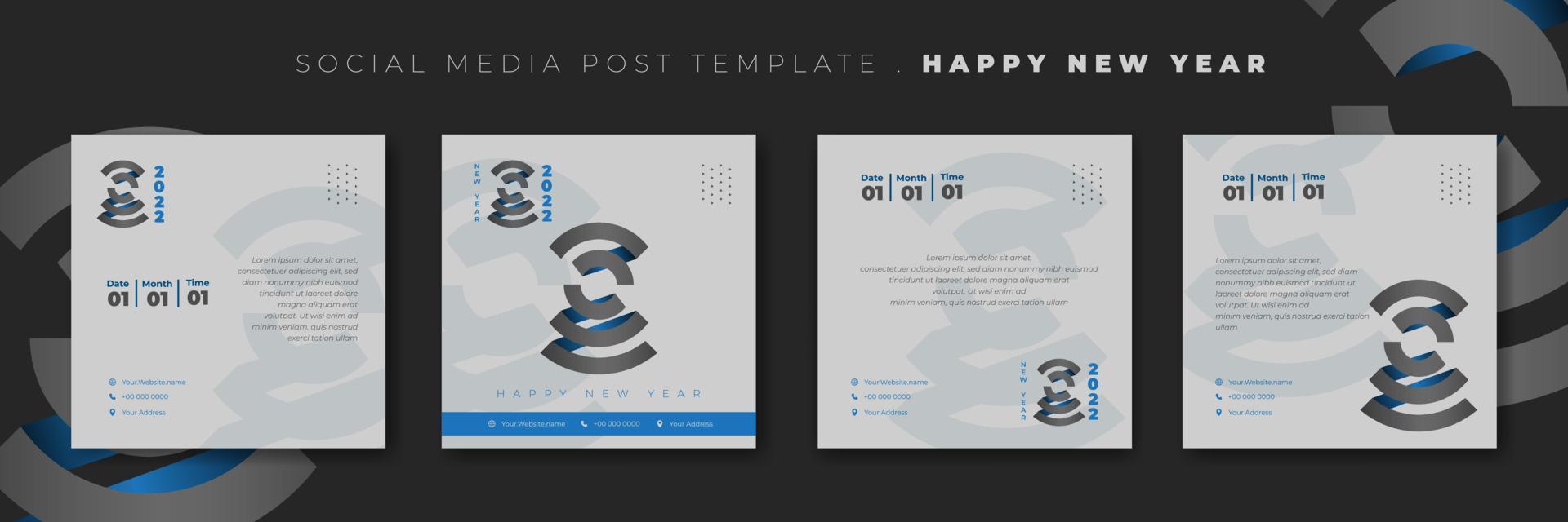 Set of social media post template with circle typography number of 2022. Happy new year 2022 template design. vector