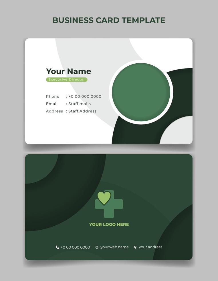 Business card in with green circle shape design. Healthy business card design. vector
