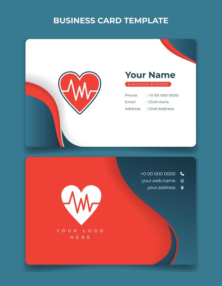 Business card in orange, blue and white design. Healthy business card design. vector